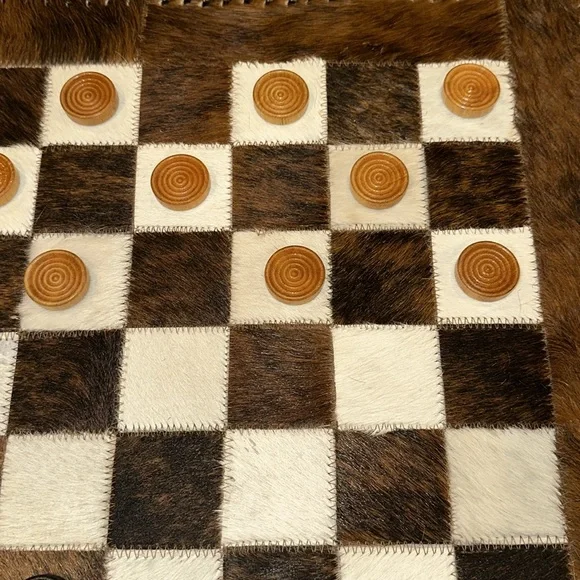 Handcrafted Cowhide Checkers Set - Brown and Black - Picture 3 of 10